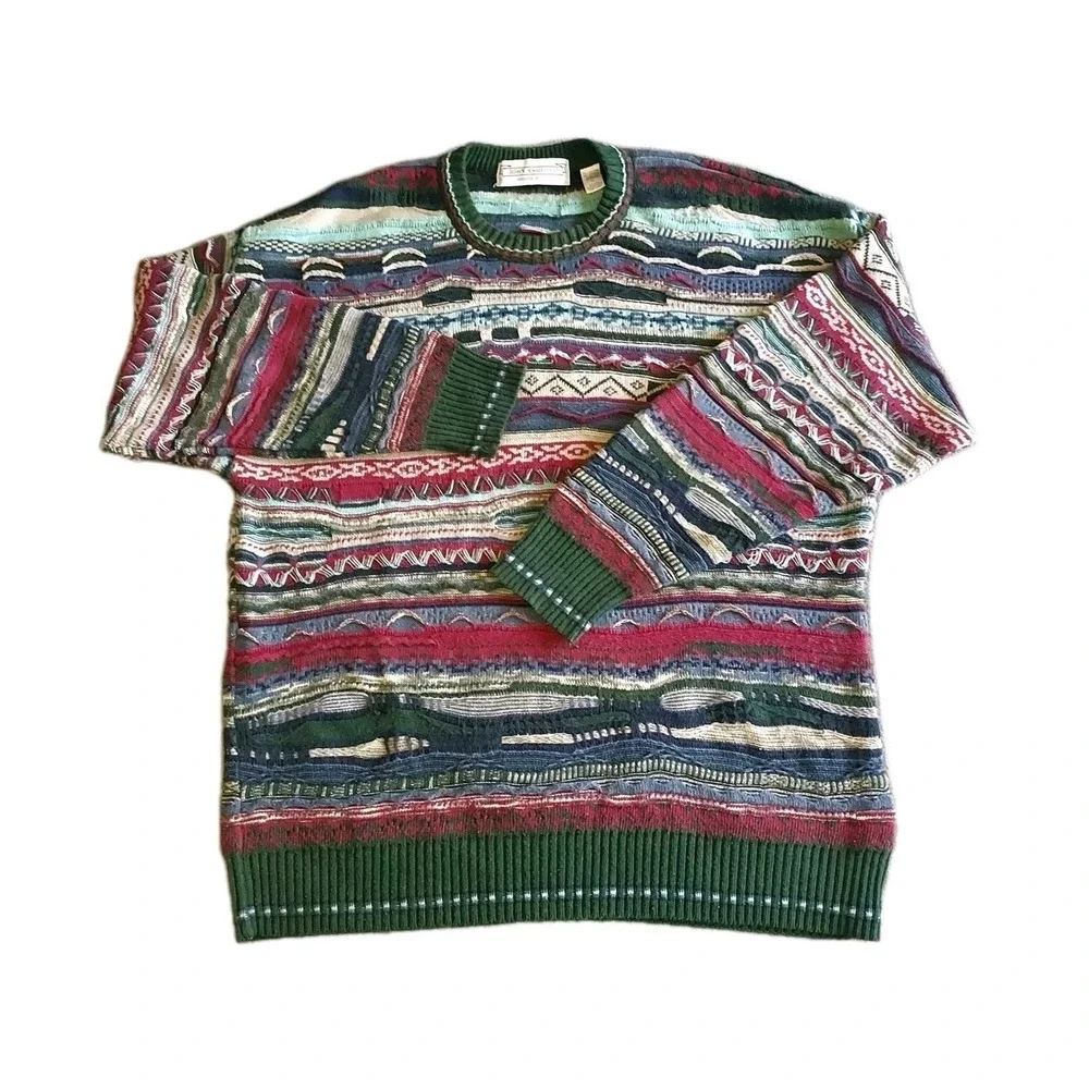 Vintage‎ Coogi Style 3D Knit Sweater Size Large John Ashford Rainbow Multicolor